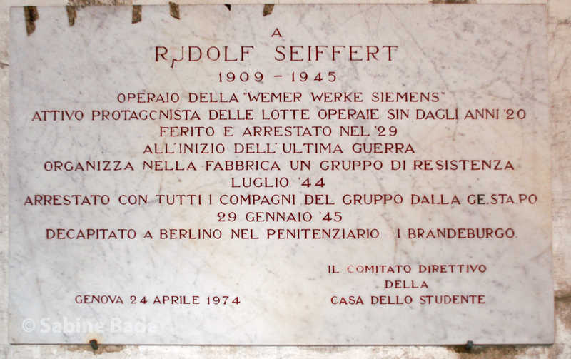 Gedenktafel für Rudolf Seiffert - Casa dello Studente, Genova - Foto: © Sabine Bade